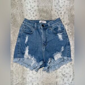 Vibrant Blue Frayed Jean Shorts